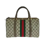 Beige Canvas Gucci Boston Bag