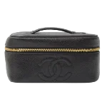 Black Leather Chanel Cosmetic Pouch