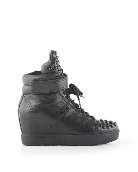 Black Leather Prada Sneakers