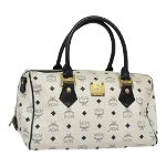 White Leather MCM Boston Bag