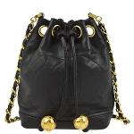 Black Leather Chanel Bucket Bag