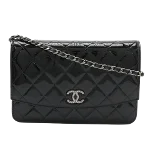 Black Leather Chanel Wallet on Chain