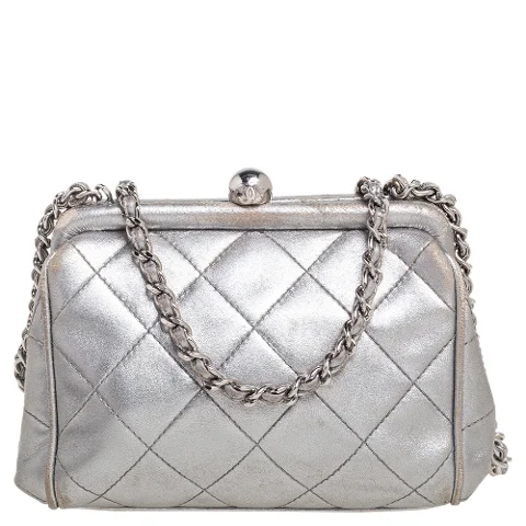 Silver Leather Chanel Clutch