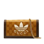 Brown Fabric Gucci Wallet on Chain