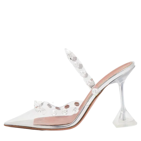 Silver Plastic Amina Muaddi Sandals