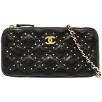 Black Leather Chanel Wallet on Chain