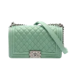 Green Leather Chanel Boy Bags