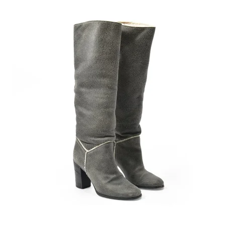 Grey Leather Chanel Boots