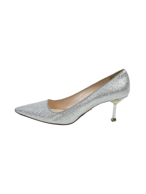 Silver Leather Prada Heels