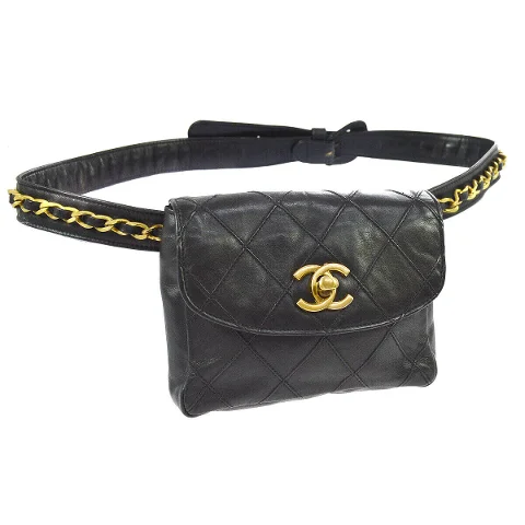 Black Leather Chanel Belt Bag