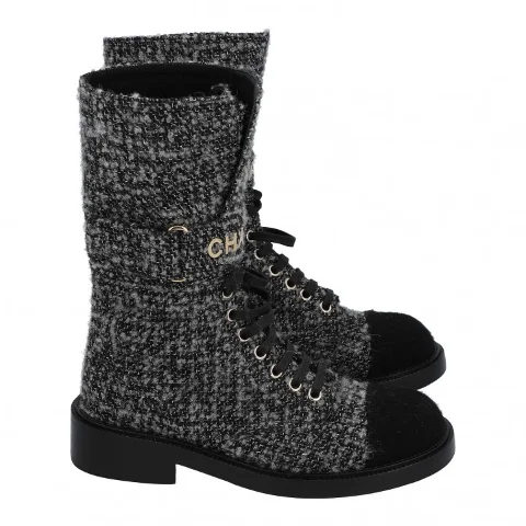 Black Fabric Chanel Boots