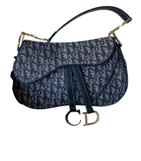 Blue Canvas Dior Saddle Bag