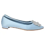 Blue Fabric Manolo Blahnik Flats