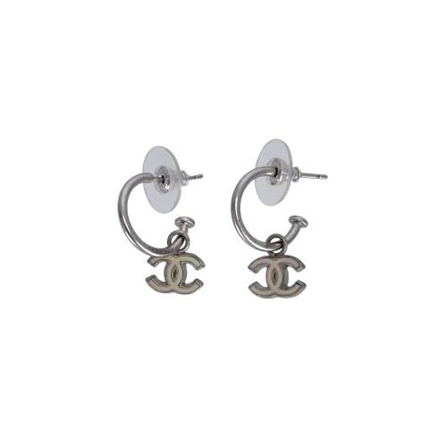 White Metal Chanel Earrings