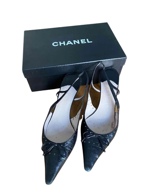Black Leather Chanel Heels
