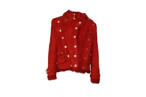 Red Leather Balmain Jacket
