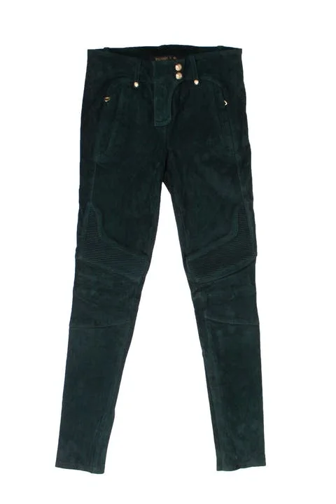 Green Suede Balmain Pants