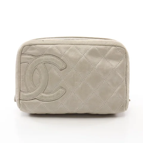 White Leather Chanel Cosmetic Pouch