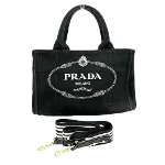 Black Denim Prada Canapa Tote