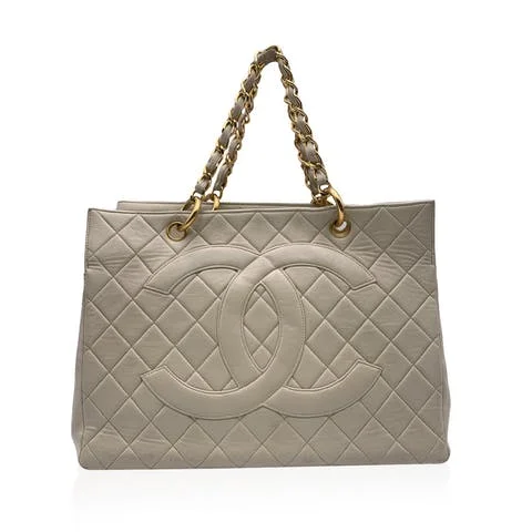 Beige Leather Chanel Tote