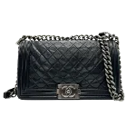 Black Leather Chanel Boy Bags