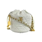 White Leather Chanel Bucket Bag