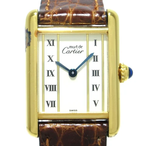 Brown Silver Cartier Watch