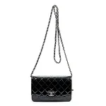 Black Leather Chanel Wallet on Chain