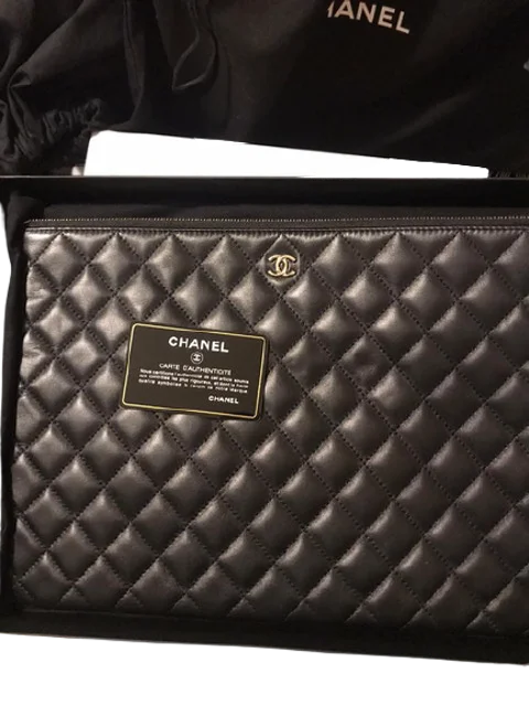 Black Leather Chanel Pouch