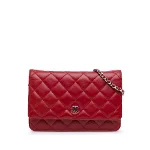 Red Leather Chanel Wallet on Chain