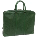 Green Leather Louis Vuitton Porte Documents Voyage