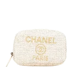 White Fabric Chanel Cosmetic Pouch