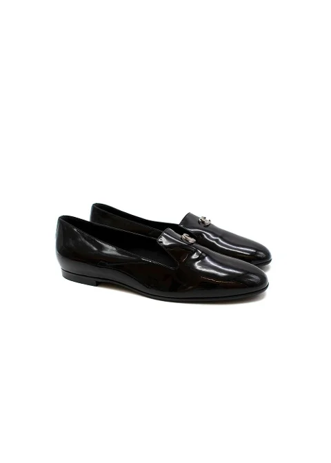 Black Leather Chanel Flats