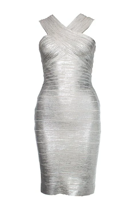 Silver Fabric Hervé Léger Dress