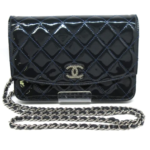 Navy Leather Chanel Wallet on Chain