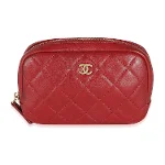 Red Leather Chanel Cosmetic Pouch