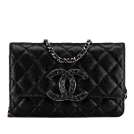 Black Leather Chanel Wallet on Chain