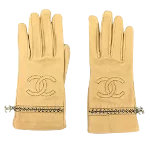 Beige Leather Chanel Gloves