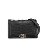 Black Leather Chanel Boy Bags