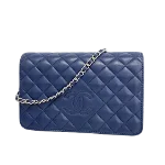 Navy Leather Chanel Wallet on Chain