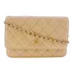 Beige Leather Chanel Wallet on Chain