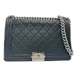 Black Leather Chanel Boy Bags