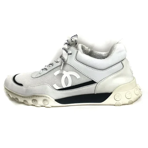 White Fabric Chanel Sneakers