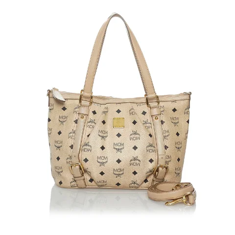 Beige Coated Canvas Mcm Tote