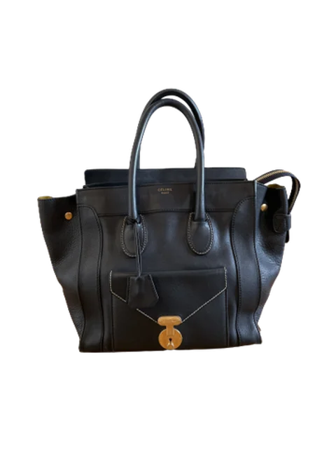 Black Leather Celine Envelope Luggage Bag