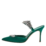 Green Satin Manolo Blahnik Mules