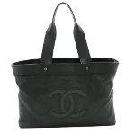 Black Leather Chanel Tote