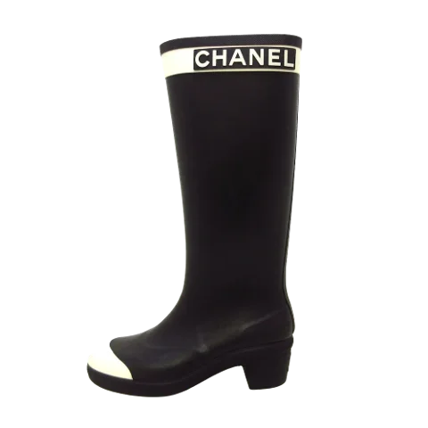 Black Rubber Chanel Boots