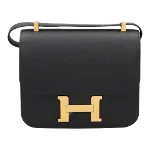 Black Leather Hermès Constance Bag