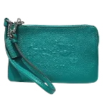 Green Leather Coach Cosmetic Pouch